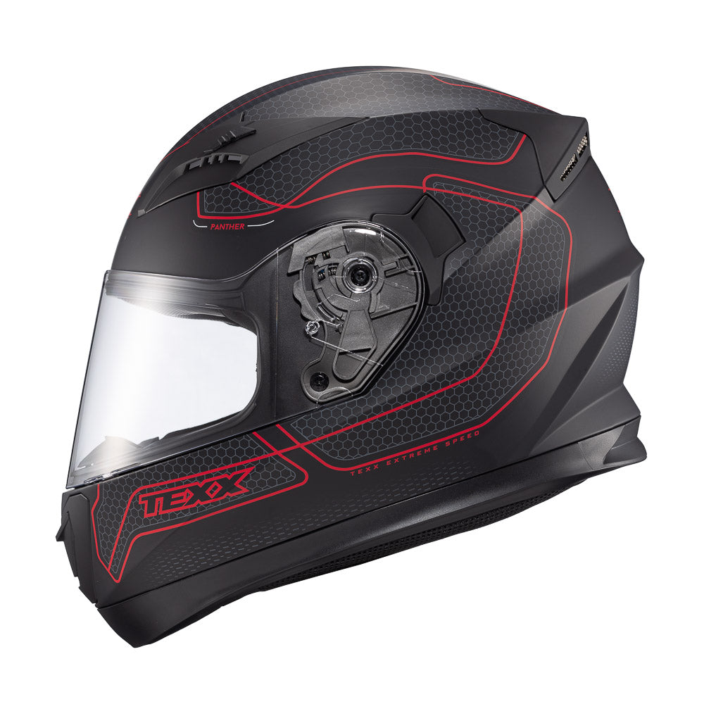 CAPACETE TEXX STRIKE PANTHER PRETO E VERMELHO FOSCO