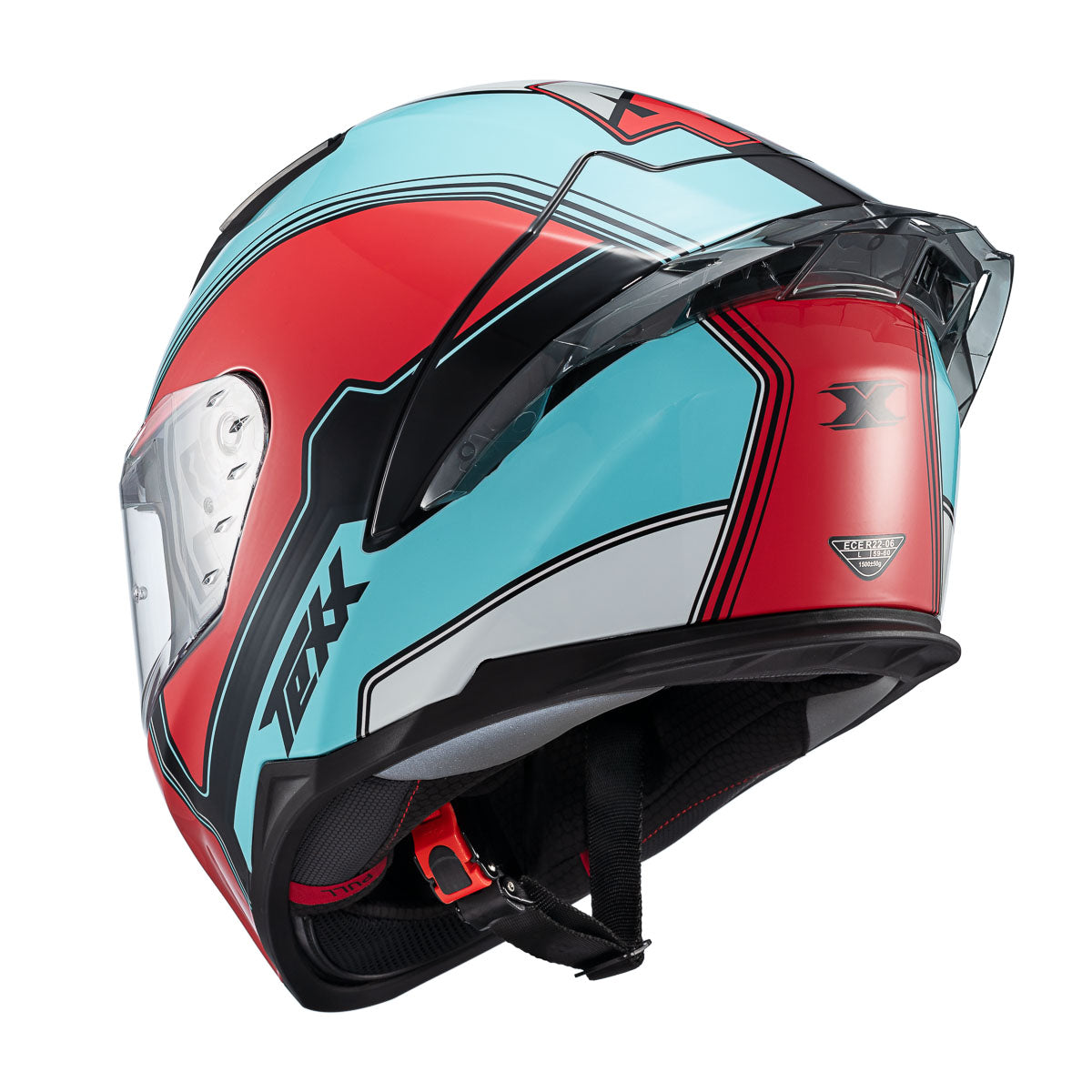 CAPACETE TEXX RAPTOR HORNET AZUL, VERMELHO E BRANCO