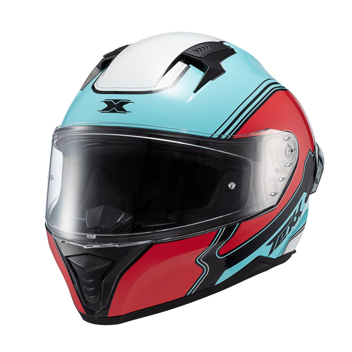 CAPACETE TEXX RAPTOR HORNET AZUL, VERMELHO E BRANCO