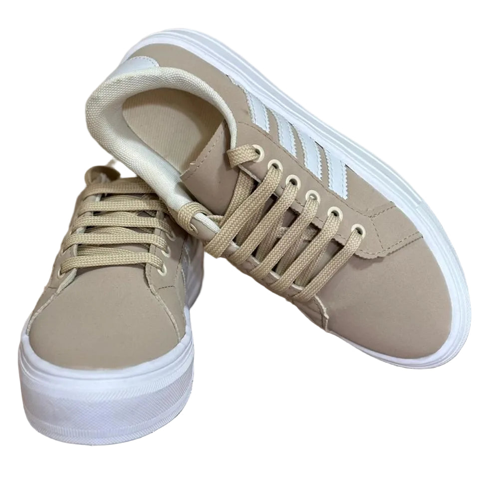 Tênis Casual Feminino Nude BX66 com Solado Plataforma Branco