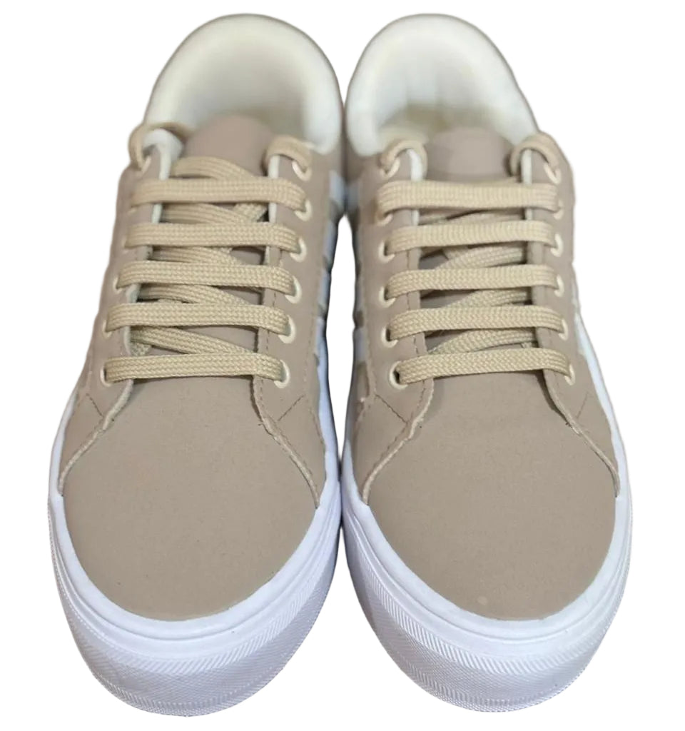Tênis Casual Feminino Nude BX66 com Solado Plataforma Branco