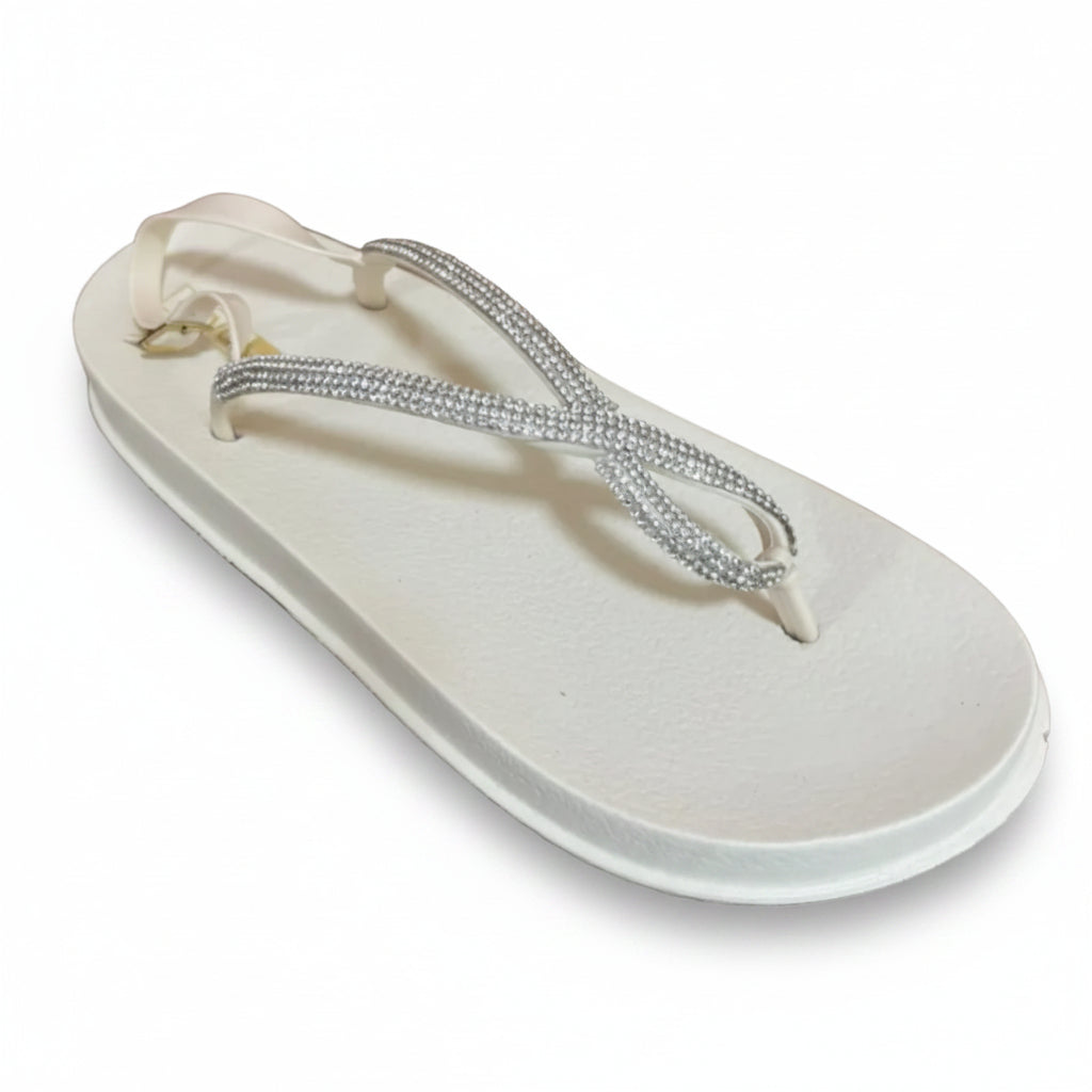 Sandália Feminina em EVA Off White Strass