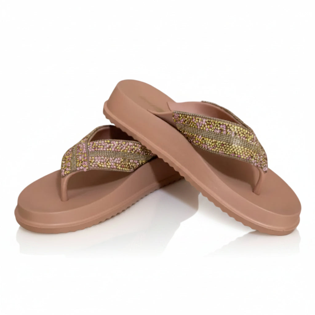 Sandália Feminina em EVA Camel Strass