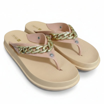 Sandália Feminina em EVA Nude com Dourado