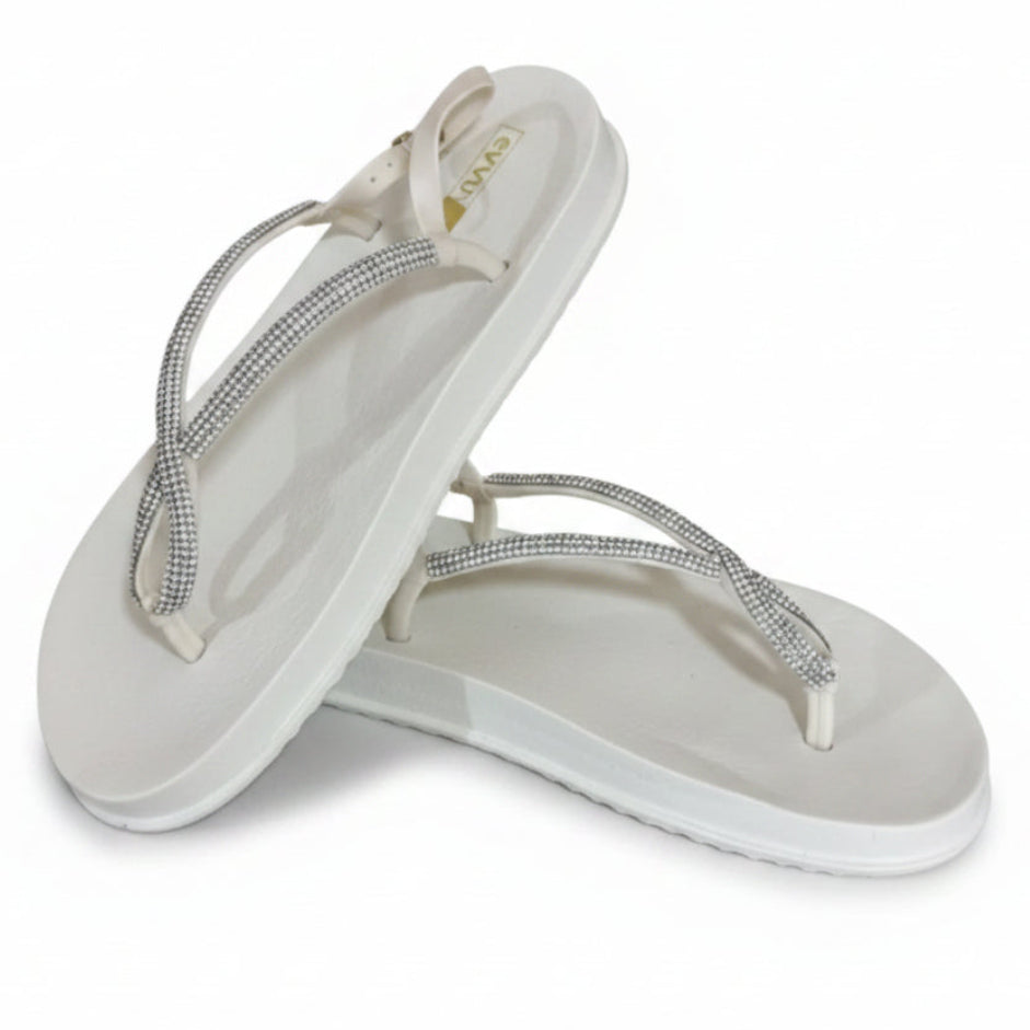 Sandália Feminina em EVA Off White Strass