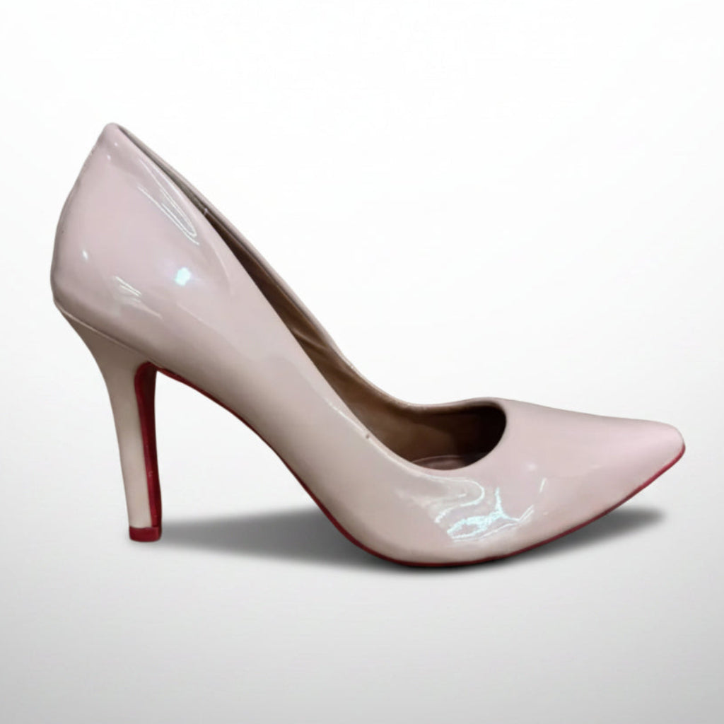 Scarpin Feminino Verniz Nude Salto Alto Bico Fino