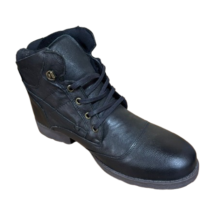 Bota Preta em Couro BX66 Cano Curto