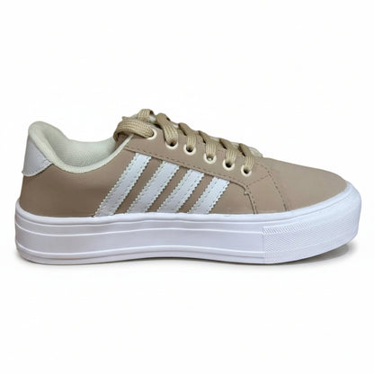 Tênis Casual Feminino Nude BX66 com Solado Plataforma Branco