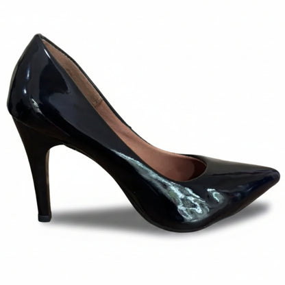 Scarpin Feminino Verniz Preto Salto Alto Bico Fino