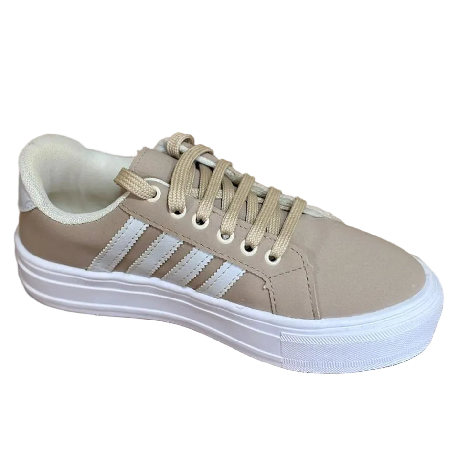 Tênis Casual Feminino Nude BX66 com Solado Plataforma Branco