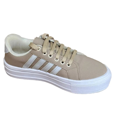 Tênis Casual Feminino Nude BX66 com Solado Plataforma Branco