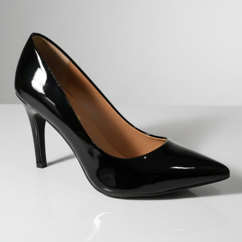 Scarpin Feminino Verniz Preto Salto Alto Bico Fino