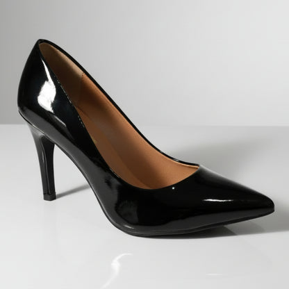 Scarpin Feminino Verniz Preto Salto Alto Bico Fino