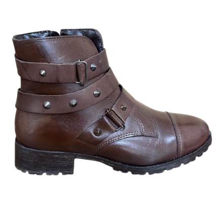 Bota Feminina Marrom em Couro BX66 Spikes